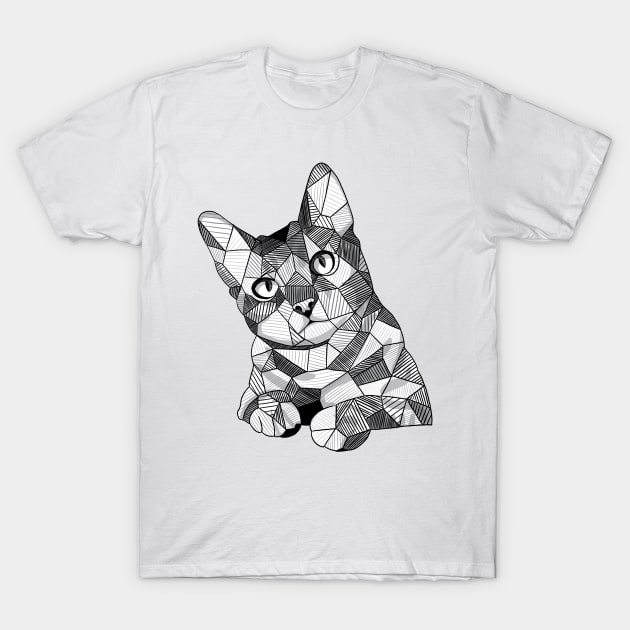 Geometric Doodle Intrigued Cat T-Shirt by polliadesign